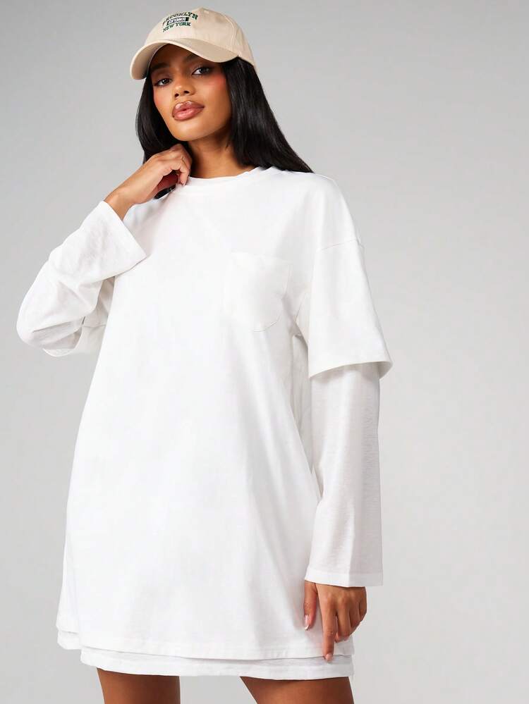MISSGUIDED Robe t-shirt mini à manches longues, col rond, coupe ample et décontractée, style de rue