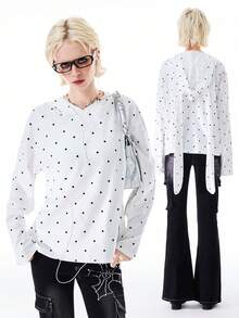 Bloopia 女士波点兔耳连帽长袖T恤 - 白色 - 查看 6