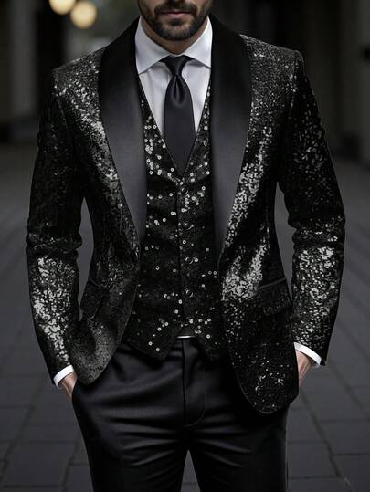 Manfinity AFTRDRK Herr moderiktig paljettkavaj för fest
