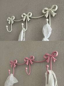 1pc Metal Wall Mounted Bowknot Key Holder - French Country Style Decorative Coat Hooks With 2 Hooks, Cute INS Aesthetic Home Decor, Suitable For Entryway, Bedroom, Kids Room, Dorm, Wall Mounted Key Organizer, Dorm Storage Solution, Fabric Hooks Organizer Space-Saving Multi-Purpose Adjustable Stackable Portable - Multicolor - View 13