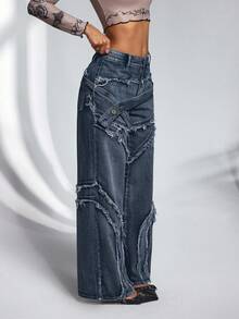 SHEIN PETITE Jeans casual larghi e consumati da donna - Blu lavato scuro - Visualizzare 1