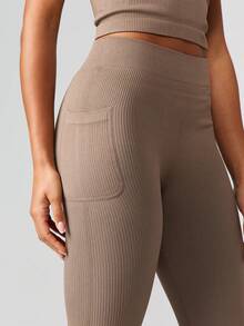 MISSGUIDED High Waisted Ribbed Seamless Leggings Full Length Stretchy Yoga Pants Fitted Activewear Compression Tights Workout Training Performance Leggings - Army Green - View 4