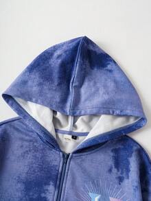 HARRY POTTER X SHEIN Women's Letter & Tie-Dye Print Hooded Zip-Up Long Sleeve Sweatshirt - Multicolor - View 5