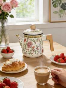 Cirelle 1.2升搪瓷茶壶，木柄设计——复古花卉图案，炉灶咖啡壶，是下午茶、早午餐或馈赠佳品的完美之选。 - 彩色 - 查看 8