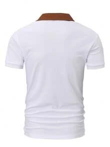 Manfinity Mode Áo Polo nam tay ngắn phối màu thời trang đa năng, thích hợp cho kỳ nghỉ, áo polo nam, áo polo golf nam, áo polo trắng nam. - trắng - Xem 2