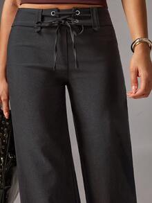 Avenya Women's Casual Versatile Commuting Wide Leg Pants With Eyelet Lace-Up Design