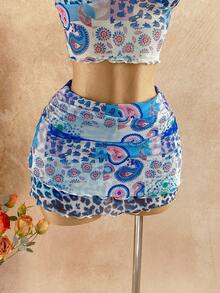 Soleia 2件套女士度假绿色豹纹拼布佩斯利印花半身裙和吊带背心套装 - 彩色 - 查看 5