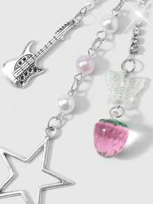ROMWE Kawaii 1 chiếc móc khóa bạc thời trang, tinh tế, đa năng, chất lượng cao hình ngôi sao, hoa nhựa, dâu tây, chấm bi, ruy băng, nơ, mặt dây chuyền hình ngôi sao, thích hợp làm đồ dùng hàng ngày cho nữ/bé gái, quà tặng ngày lễ. - Màu hồng - 13 - Xem 3
