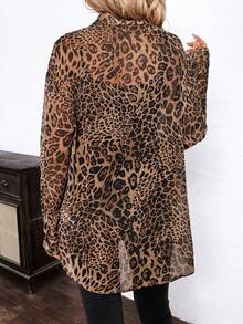 Editum Women's Elegant Leopard Print Chiffon Open Front Loose Long Sleeve Blouse,Long Sleeve Topselegantcasualgraphic Spring Summer Elegant Leopard - Multicolor - View 2