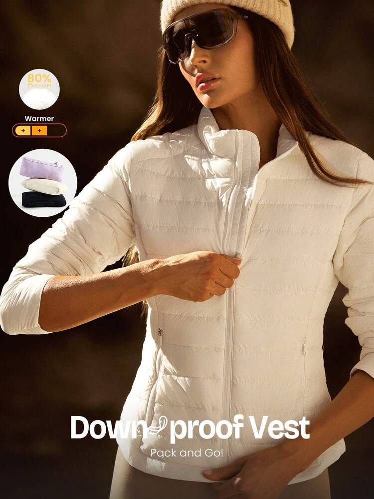 DreamLyx Chill Soft Smooth Warm Lightweight Sweat-Wicking Water-Repellent Slim-Fit Down-Proof Puffer Jacket Autumn Winter Outdoor Daily Casual