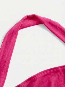 SHEIN 少女纯色V领无袖褶皱腰身天鹅绒优雅派对连衣裙，修身美人鱼吊带连衣裙，适合圣诞派对 - 玫紅色 - 查看 3