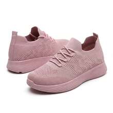 Mujer Zapatillas Deportivas De Tejido De Punto Transpirable Con Cordones Suela Gruesa Rosa - Rosa - Ver 1