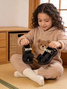 Zapatos de niña zapatos de princesa primavera verano nuevos modelos zapatos de niños pequeños zapatos de cuero bebé niñas show zapatos individuales se puede combinar con falda princesa vestido elegante y lindo - Negro - Ver 7