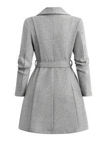 SHEIN Tall 高个系列女士秋冬百搭修身长款羊毛混纺大衣 - 淺灰色 - 查看 2