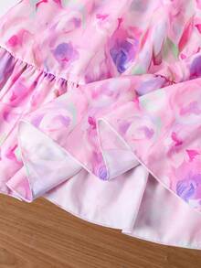 SHEIN Elladie kids 夏季少女休闲碎花荷叶边连衣裙 - 中紫紅色 - 查看 7