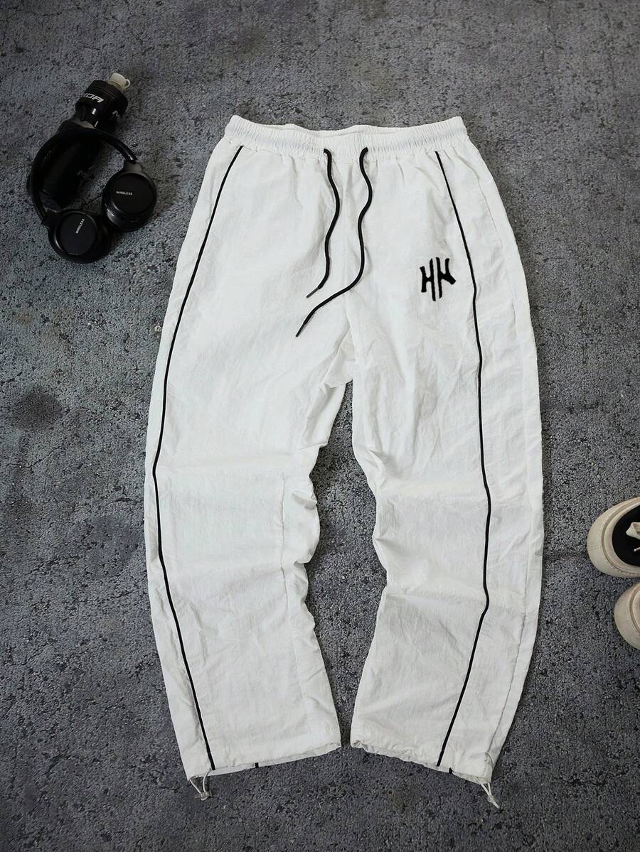 Sport MetroGents Lange weiße Sporthose mit Reißverschluss und gewebtem Buchstaben-Design Jogginghose - Weiss - Übersicht 1