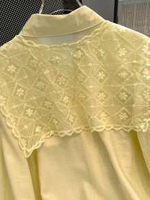 Resyla Plus Size Women's Solid Color Fashionable Lace Front Button Casual Versatile Blouse - Yellow - View 4
