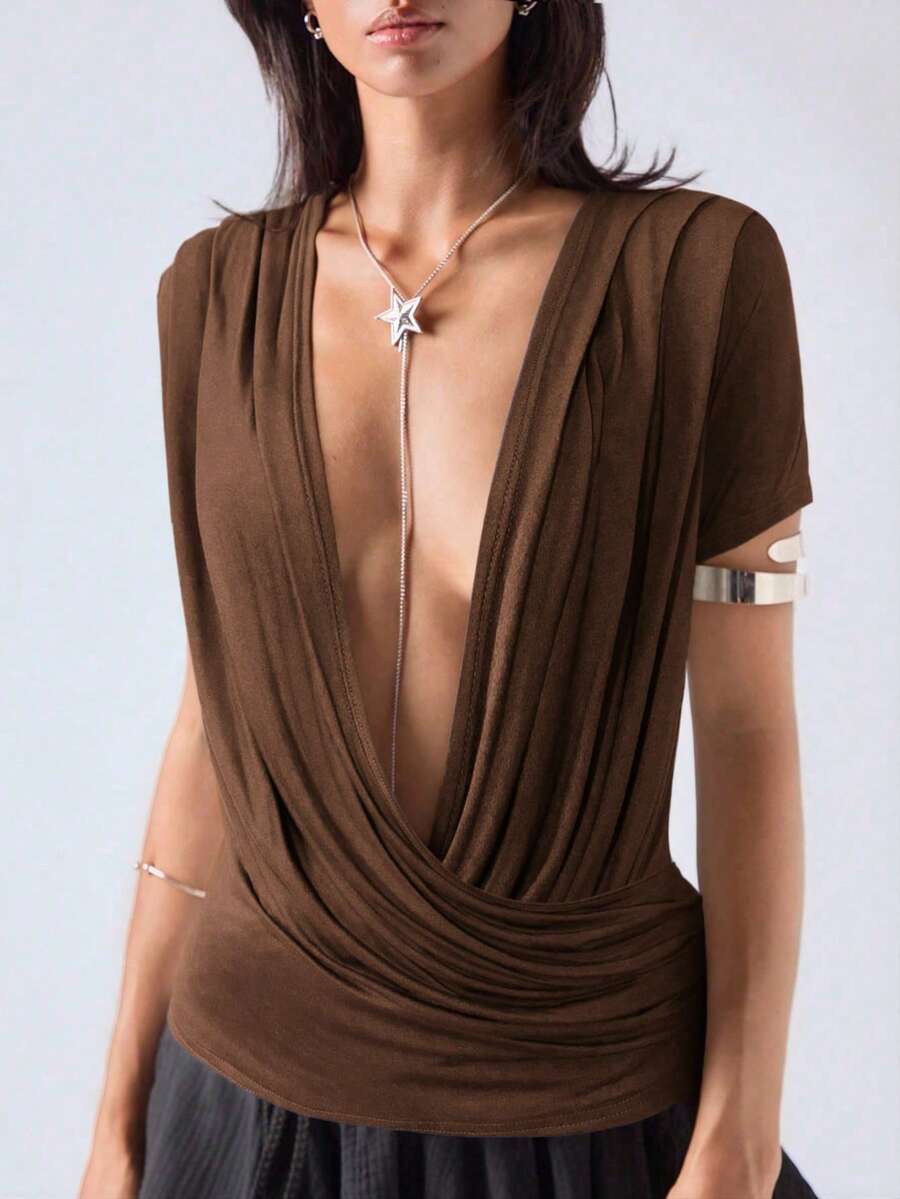 LYSMO Áo hai dây cổ chữ V khoét sâu gợi cảm dành cho nữ màu nâu - màu nâu - Xem 1