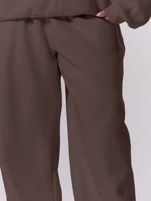 MUSERA 大码直筒抓绒弹力腰慢跑裤，冬季款，可爱日常休闲款，Coffee Club Curve Vacation - 棕色 - 查看 5