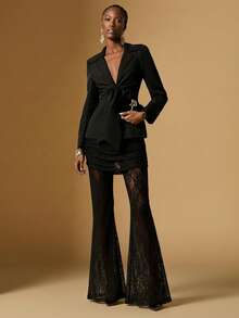 Briarwyn Winter Women's Fashionable Elegant Party Lace Semi-Sheer Flare Pants Suitable For Evening Date, Party,Holiday Night Out,Romantic Date, Gathering,New Year,Old Money Style - Black - View 8