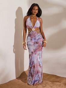 Opulessa Vestido de playa sin espalda con estampado animal para mujer - Multicolor - Ver 5
