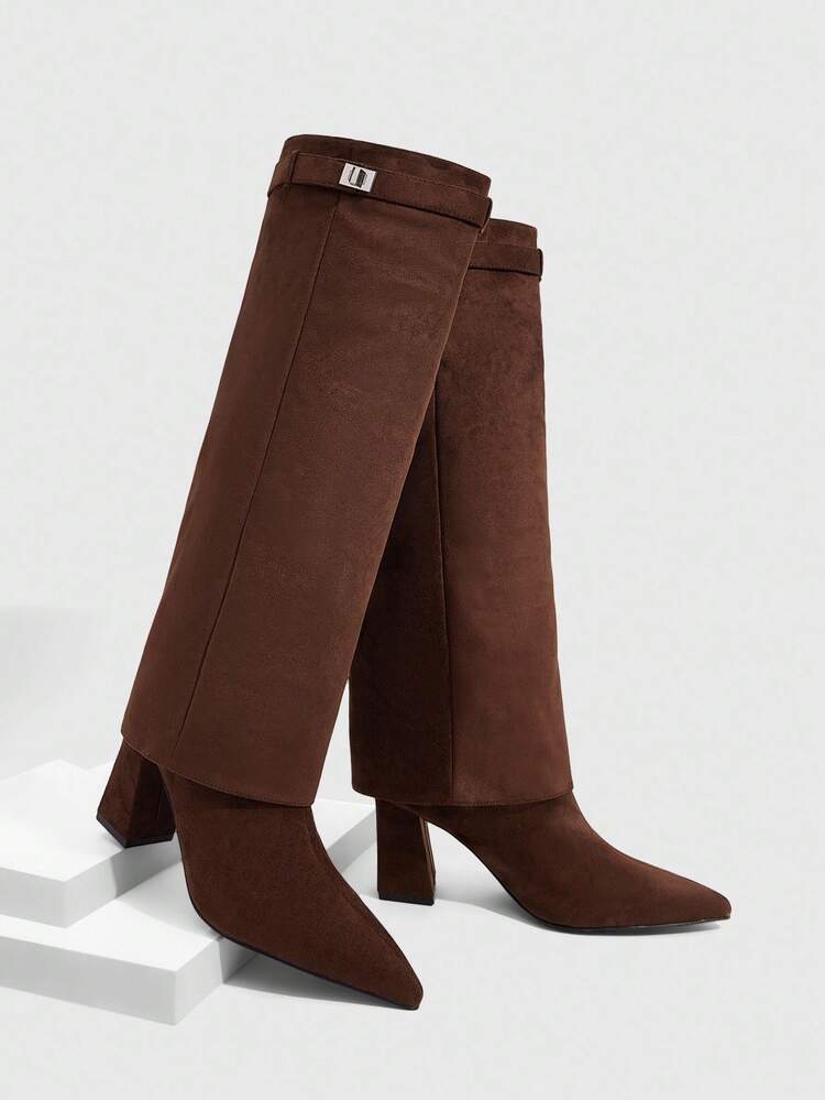 CUCCOO SZL Women's Fashion Versatile Pointed Toe Knee-High Heeled Boots For Christmas