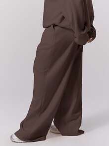 MUSERA 大码直筒抓绒弹力腰慢跑裤，冬季款，可爱日常休闲款，Coffee Club Curve Vacation - 棕色 - 查看 3