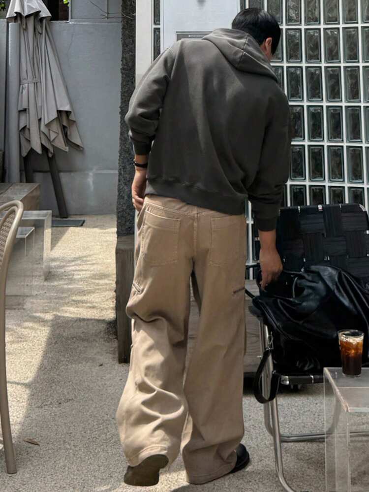 Men's Geometric Pattern Embroidered Thermal Lined Hoodie, Charcoal Grey, Autumn/Winter