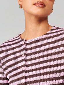 MISSGUIDED Cardigan a maniche lunghe con righe orizzontali, con bottoni davanti, maglia per autunno/inverno, ideale per stratificazione - Multicolore - Visualizzare 4