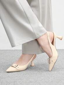 CUCCOO BIZCHIC 女士休闲纯色高跟鞋，适合办公室/通勤穿着 - 杏色 - 查看 5