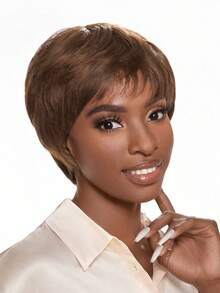 Natural  Wave Human Hair Bangs Wig 150% Density Dark Brown Short Wig For Women Human Hair Natural Layered Wig Brown Color - S4 - View 6