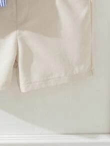Souflis Souflis Set de 3 piezas de camisa de manga corta a rayas con cuello chal y pantalones cortos de cintura elástica para niño pequeño, versátil y cómodo, adecuado para ir a la escuela, casual, vacaciones, bodas y otras ocasiones, tallas de 6 meses a 3 años, ropa para niños, ropa para bebés, camisa para niños pequeños, pantalones cortos para niños pequeños - Multicolor - Ver 7