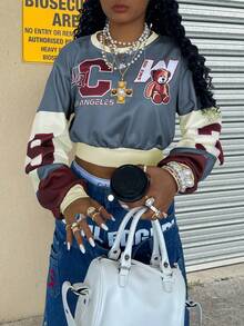 Rovax Cropped Fitted Round Neck Drop Shoulder Long Sleeve Sweatshirt - Multicolor - View 3