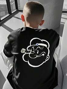 Camisetas impresas para niños de 4 a 16 años para niños y niñas One Boys Black Short Sleeve has retro cartoon print with vivid character details 100% Cotton material brings Light touch Super Soft and Breathable benefits Casual cool trendy style is ideal for daily casual wear summer outings friend gatherings street events and cozy all day wear for teens who enjoy edgy retro cartoon themed outfits - Negro - Ver 2