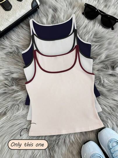 Franclia Women's Simple Sleeveless Contrast Color Tank Top, Refreshing And Comfortable, Suitable For Summer