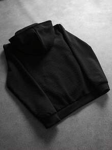 SLATEMANN Manfinity 休闲酷炫男士小格纹提花连帽衫，秋冬季拉链运动连帽衫，休闲度假风，适合度假、日常办公、聚会和商务场合。尤其适合简约百搭的穿搭风格。经典山本耀司系列风格，男士连帽衫，黑色拉链连帽衫。必备百搭单品，长袖上衣 - 黑色 - 查看 2