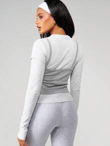 MISSGUIDED Triple Layered Ribbed High Neck Long Sleeve Top With Layered Styling And Fitted Silhouette For Fall Winter - Grey - View 2