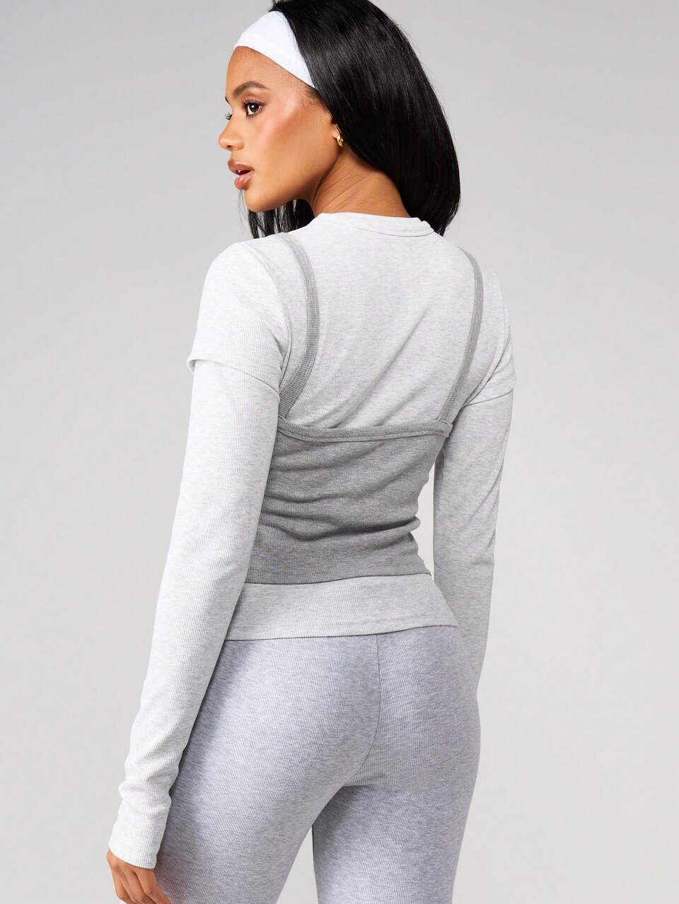 MISSGUIDED Top de manga larga con cuello alto acanalado de triple capa con estilo de capas y silueta ajustada para otoño e invierno