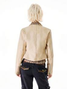 Bloopia Elegant & Fashionable Women's Long Sleeve Zip-Up Jacket - Beige - View 2