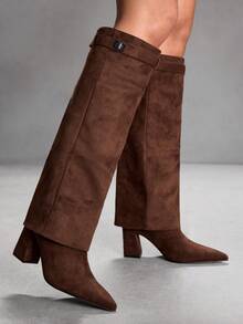 CUCCOO SZL Sepatu Bot Hak Tinggi Setinggi Lutut Ujung Lancip Serbaguna untuk Wanita, Cocok untuk Natal - Coffee Brown - View 9