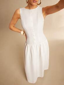 Silquee Váy chữ A cổ tròn không tay dành cho nữ, Xuân/Hè - trắng - Xem 4
