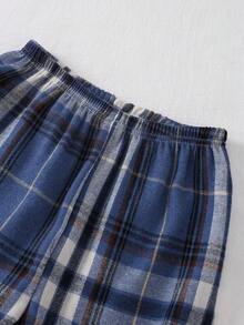 Tween Boy 棕色纯色舒适格子两件套睡衣套装（长裤和长袖） - 彩色 - 查看 3