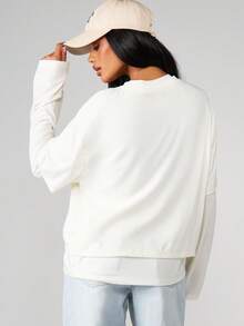 MISSGUIDED Áo thun dài tay cổ tròn dáng rộng hai lớp, kiểu dáng thoải mái, vai rủ và phom dáng vuông vức. - trắng - Xem 2