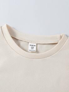 SHEIN 3pcs Tween Boy Crew Neck Short Sleeve T-Shirts With Graphic Decor, Spring & Summer Summer Holiday - Army Green - View 7