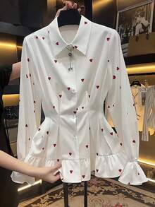 Franclia 女士时尚心形印花荷叶边下摆衬衫 - 彩色 - 查看 3