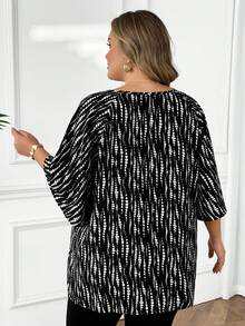 SHEIN CURVE+ 大码女式情人节系领印花荷叶袖衬衫，春冬季 - 彩色 - 查看 2