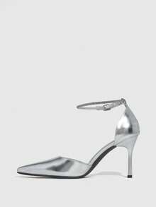 CUCCOO SZL Tacones altos de punta con tira de tobillo con strass para mujer, ideales para fiestas - Plateado - Ver 9