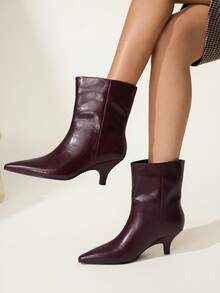 CUCCOO CHICEST Women's Fashion Versatile Pointed Toe High Heel Ankle Boots Valentine's Day - Burgundy - View 7