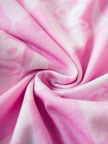 Felix The Cat X SHEIN Young Girl Casual Daily Commute School Style Funny Cartoon Letter & Diamond Plaid Print Short Sleeve T-Shirt, Summer - Pink - View 6