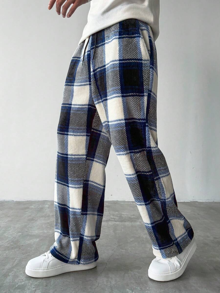 HUEFORM 男士抽绳腰带口袋格子阔腿宽松休闲裤